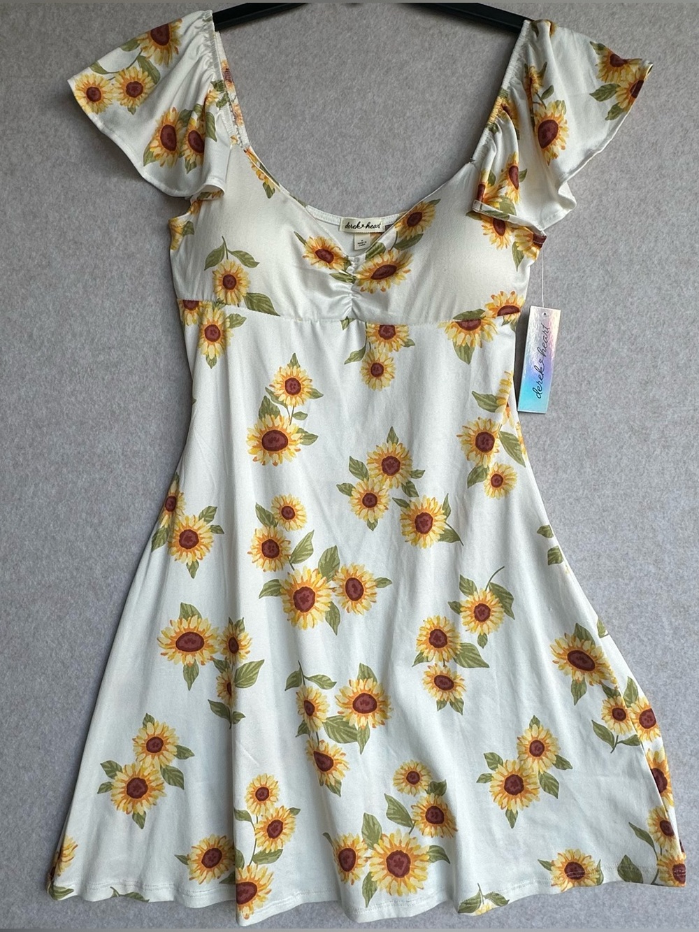 Derek Heart Dress Size M Yellow Sunflower Print Mini Dress NWT